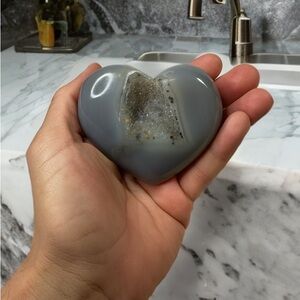 Gray Druzy Heart-Shaped Gray Agate Geode